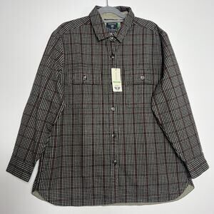 Dockers Women’ Relaxed Fit Water less Brown Plaid Button Up Shirt Jacket Size XL